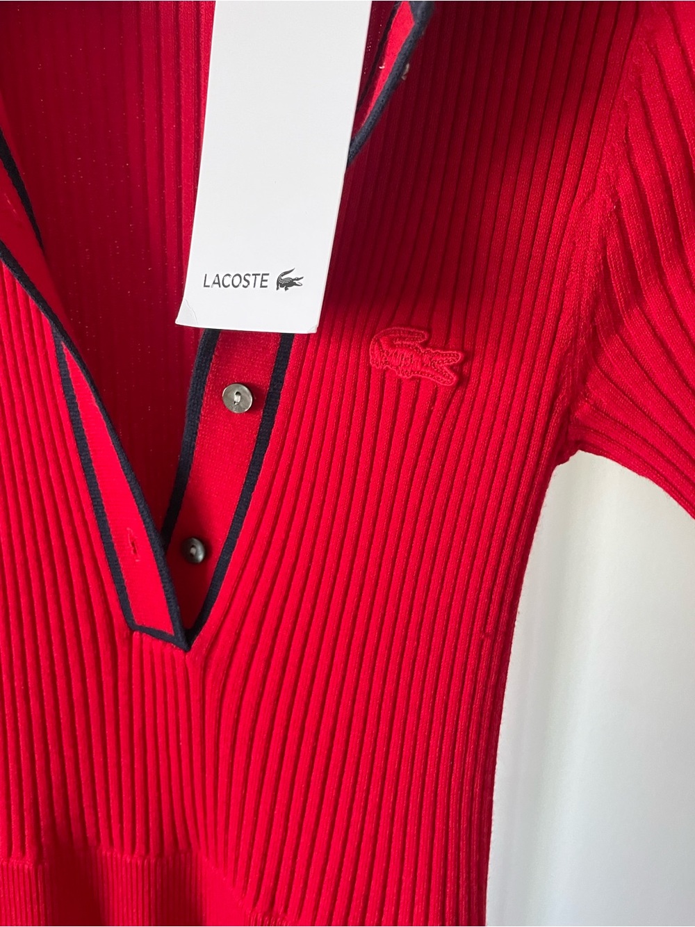 Lacoste Pleated Knit Ribbed Polo Dress Red NWT Size 32/XS